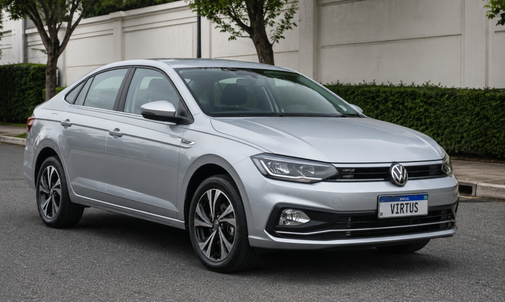 Volkswagen Virtus 2026 prata, excelente opção entre os melhores carros para Uber Comfort