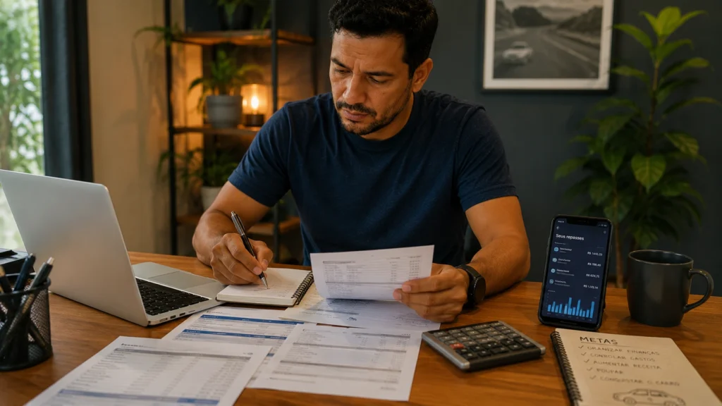 Motorista de aplicativo organizando finanças para aumentar chance de aprovação no Move Brasil
